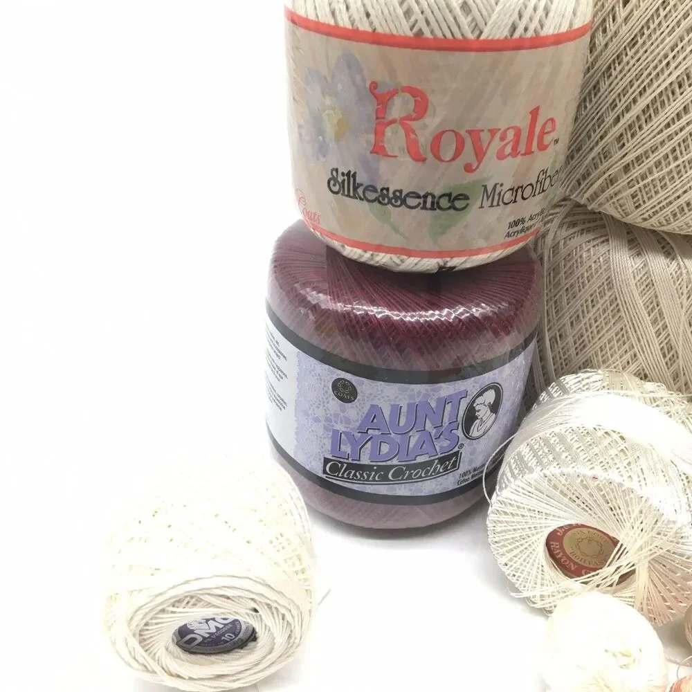 Mixed Tatting Crochet Thread Lot Solid Clarks, Lily, DeLuxe, J&P DMC Aunt Lydia’